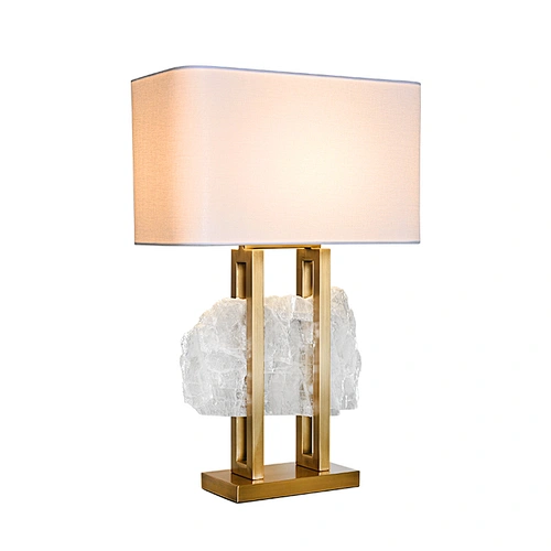 Art light primitive white stone crystal desk table lamp with fabric shade for living room studyroom